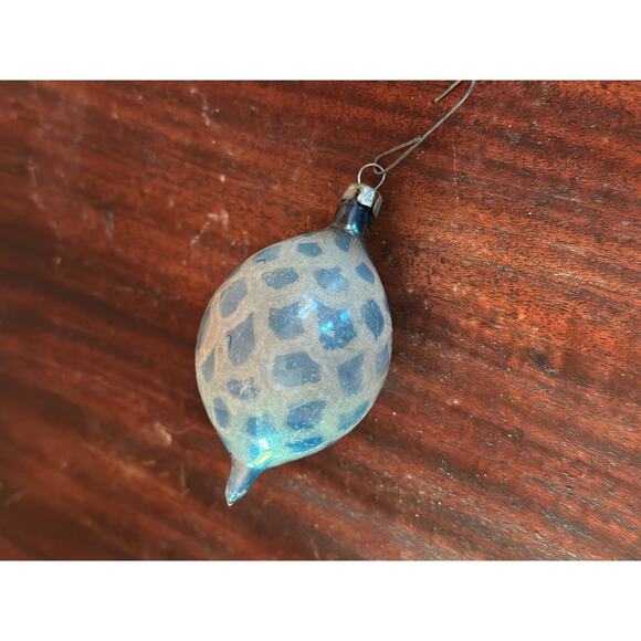 Handmade Vintage Glass Ornament in Blue and White - Picture 4 of 6